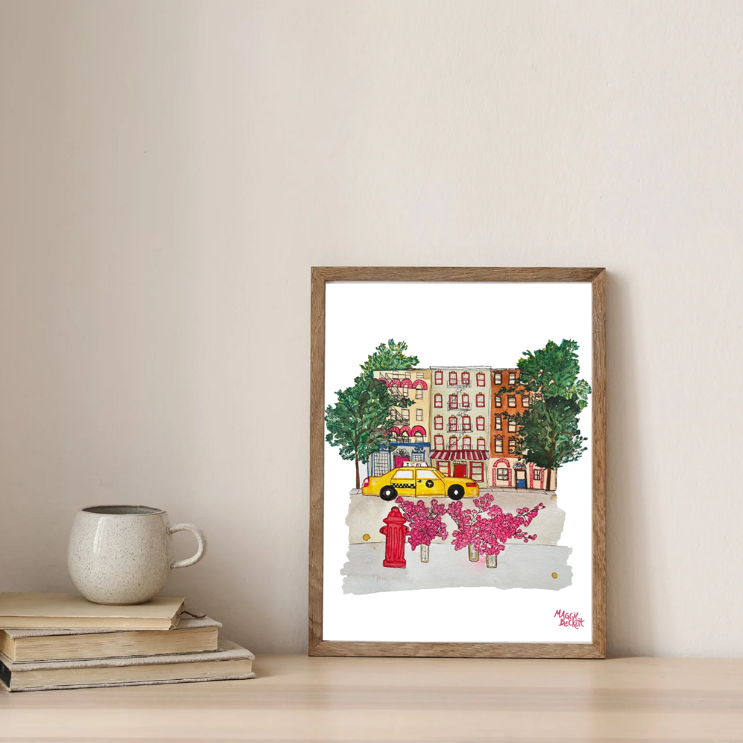 NYC Taxi + Cherry Blossoms Art Print