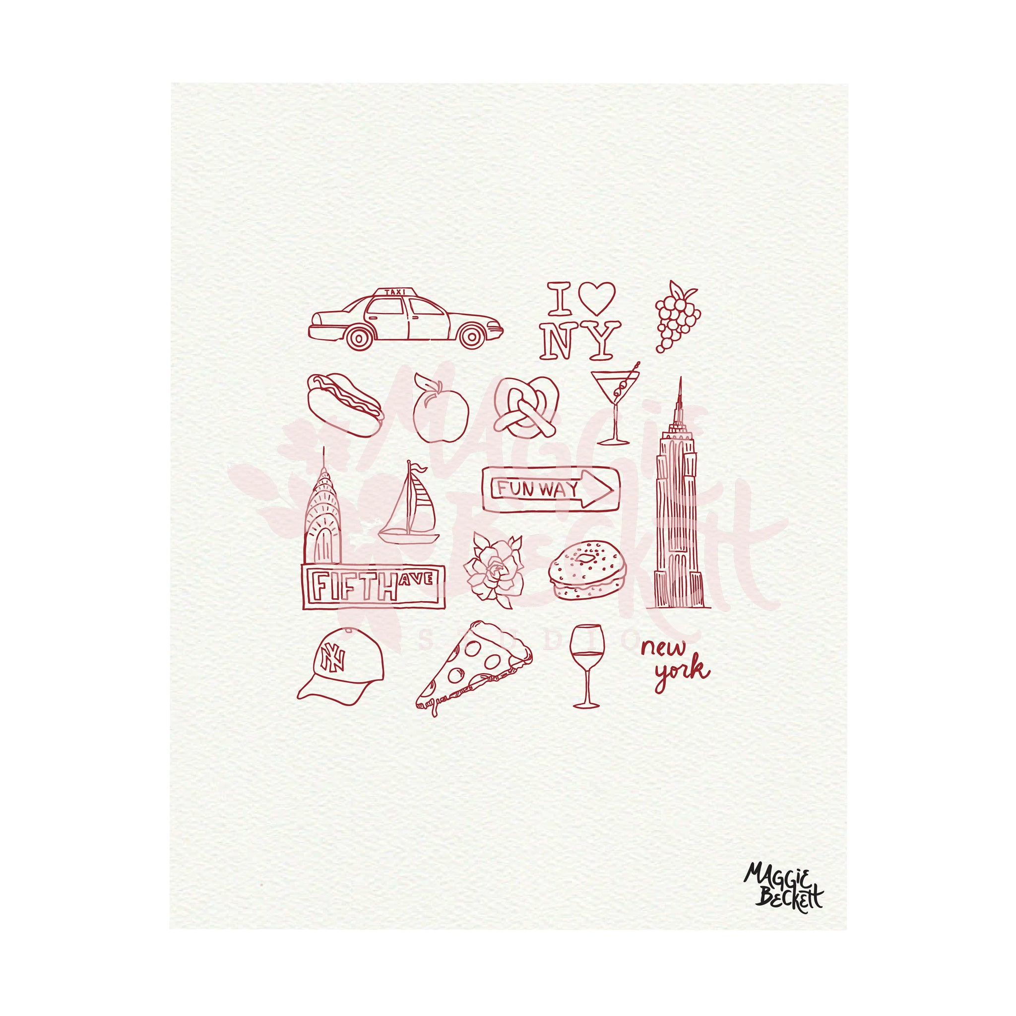 NYC Icon Line Drawings Art Print