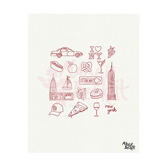NYC Icon Line Drawings Art Print