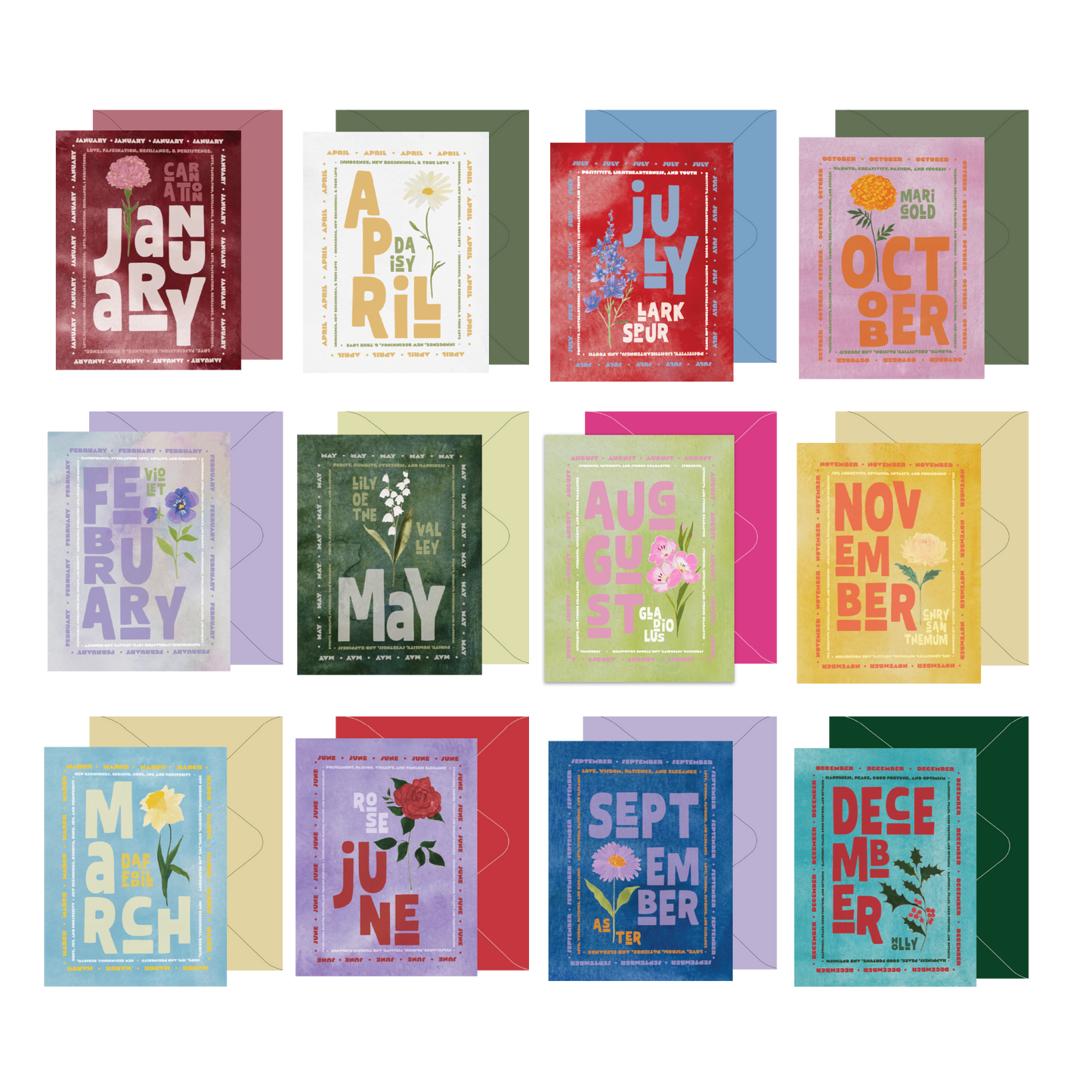 Boxed Set of 12 Birth Month Flower Collection Cards