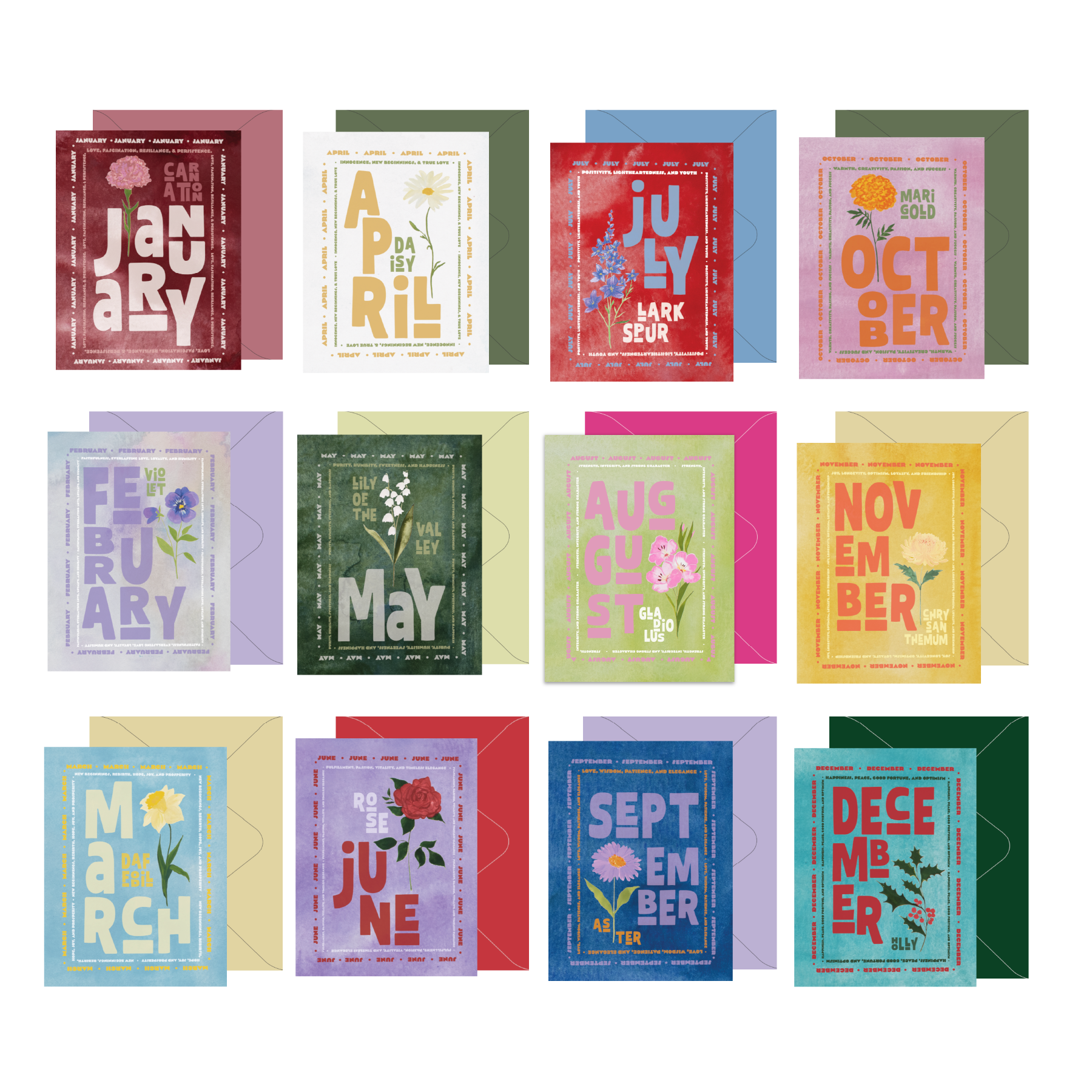 Boxed Set of 12 Birth Month Flower Collection Cards