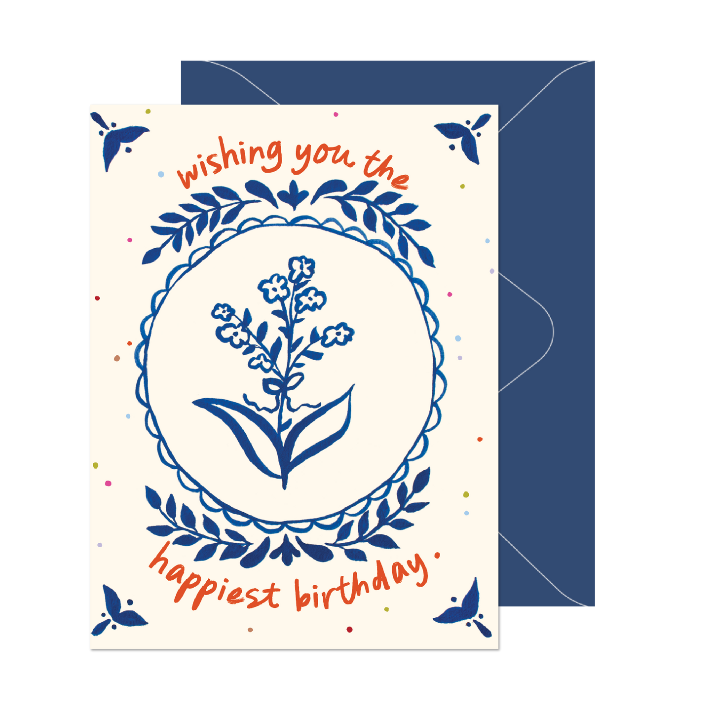 Blue Floral Polka Dot Birthday Card