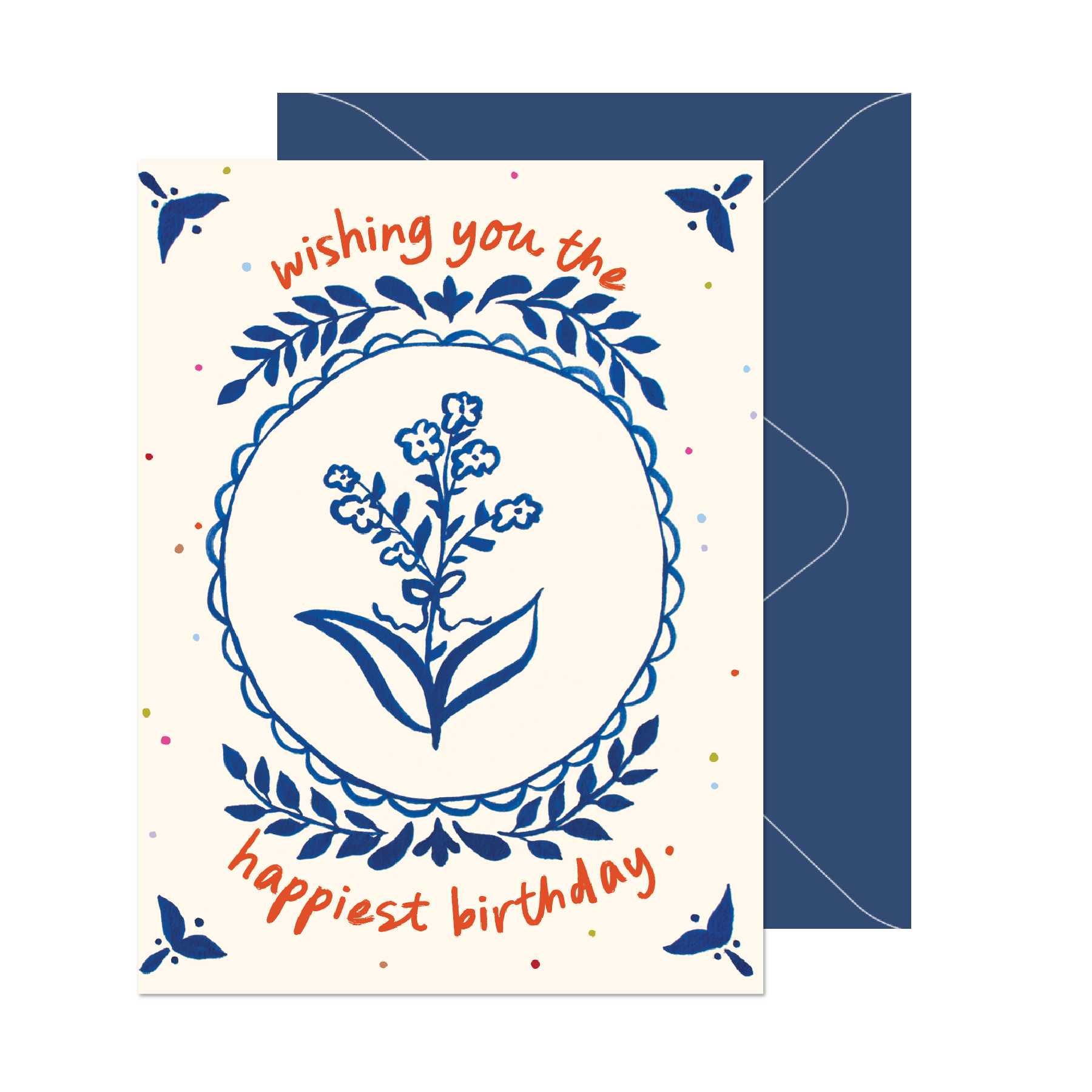 Blue Floral Polka Dot Birthday Card