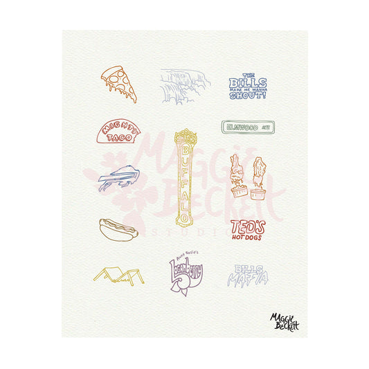 Buffalo NY Icon Line Drawings Art Print