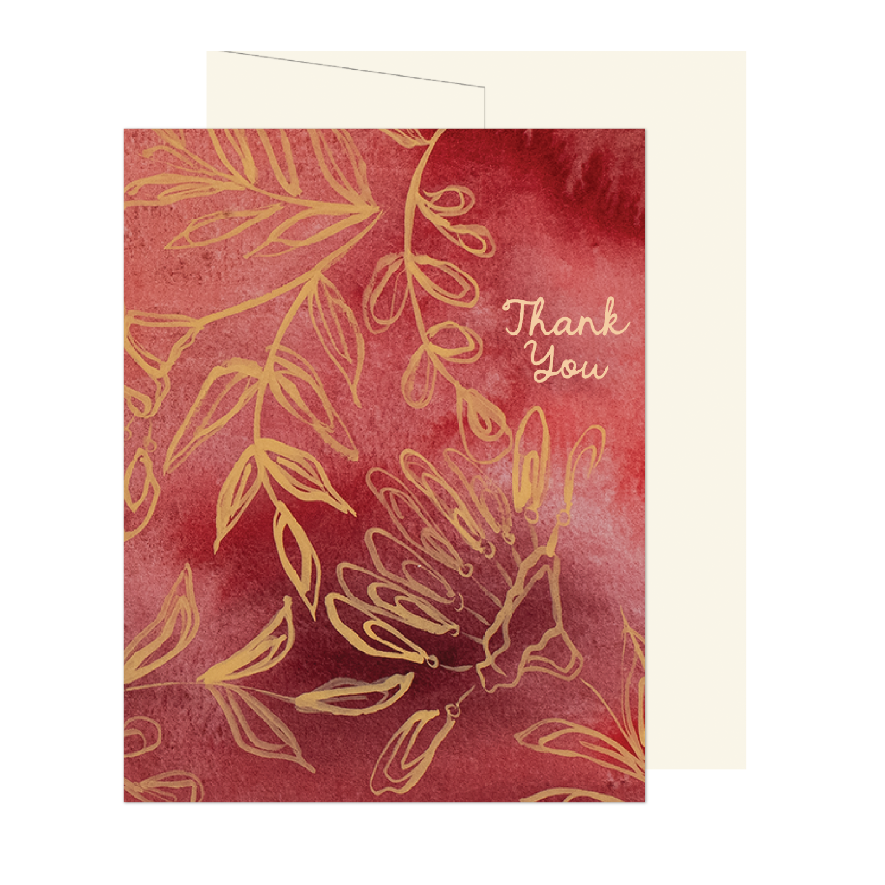 Red Fall Linear Floral Thank You Card
