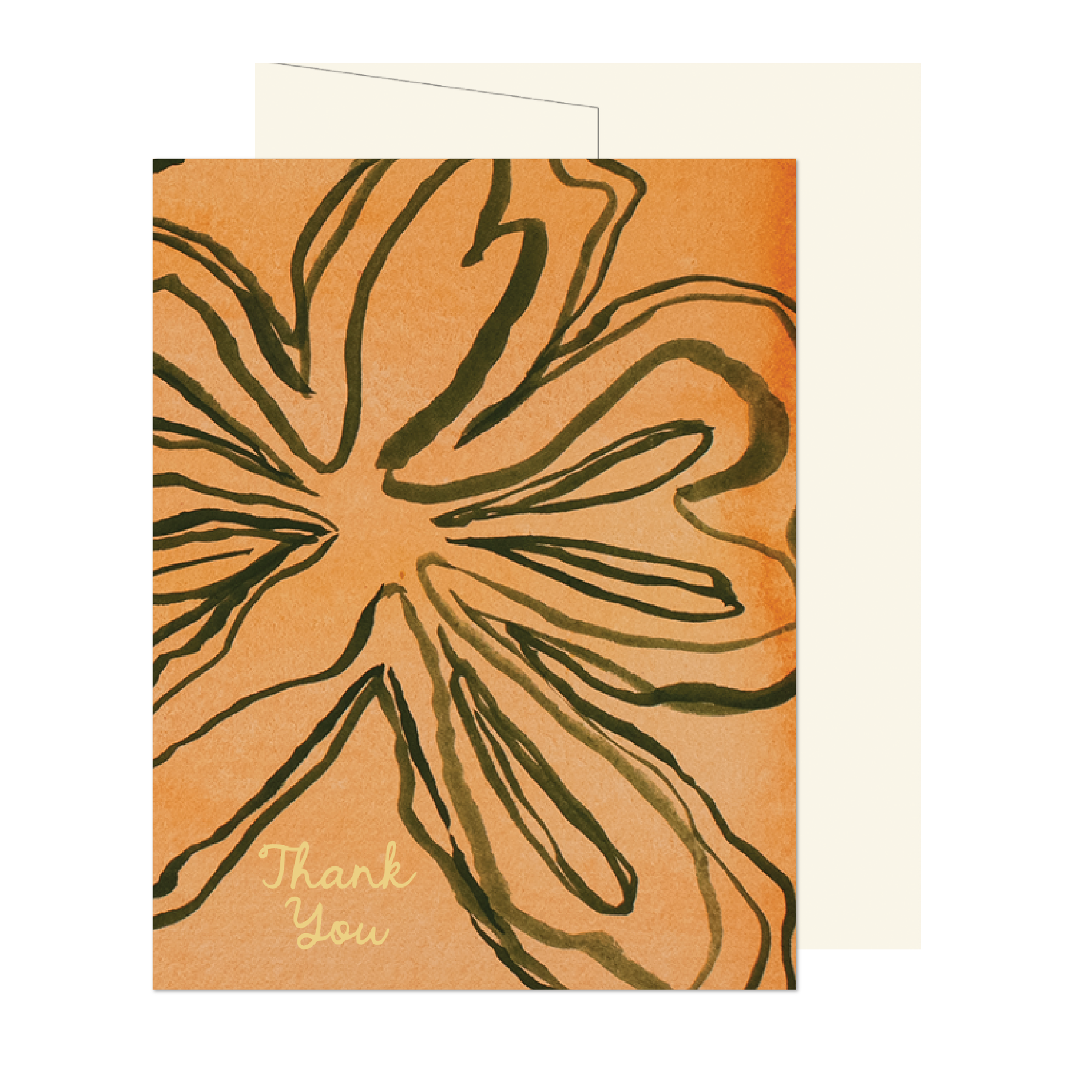 Green Fall Linear Floral Thank You Card