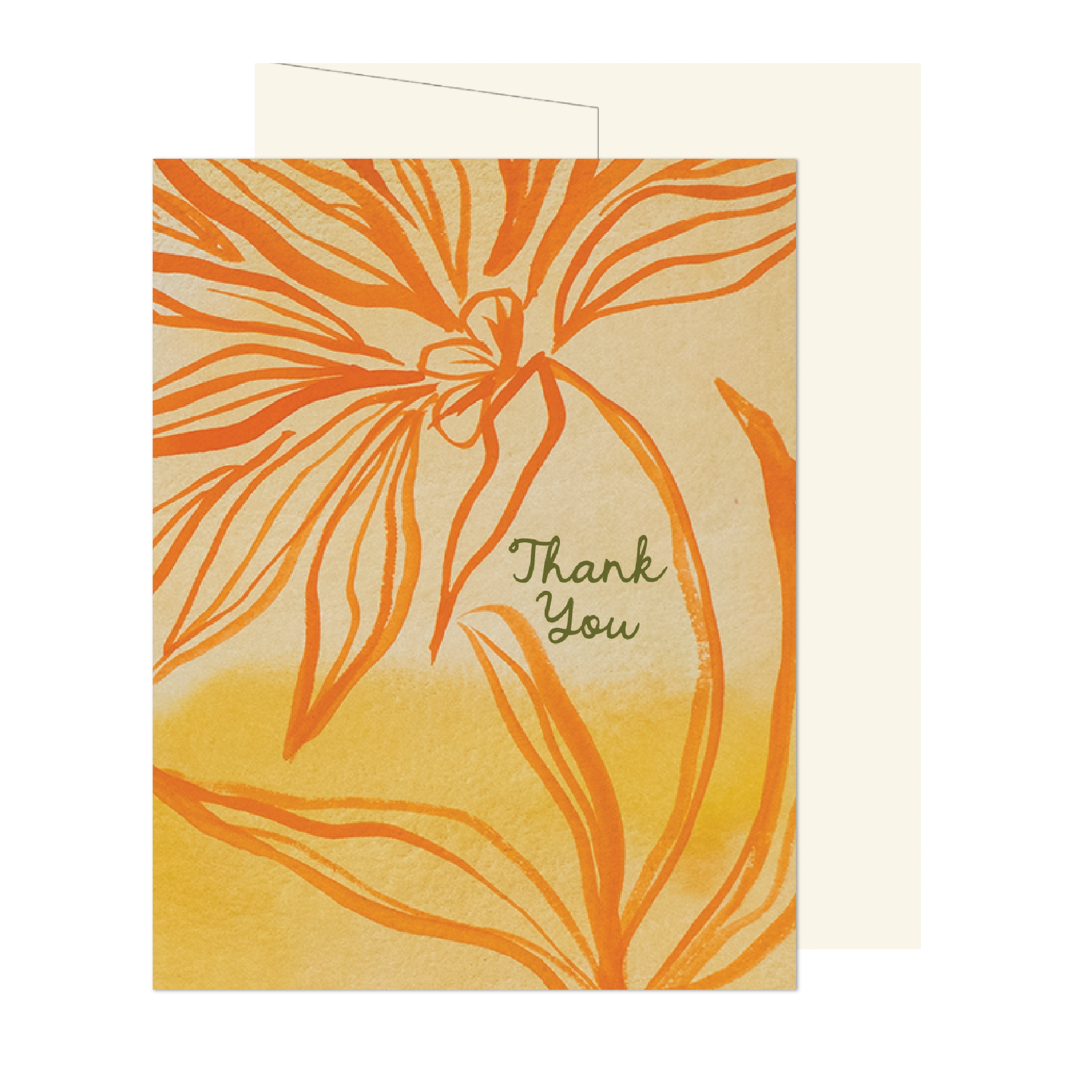 Orange Fall Linear Floral Thank You Card