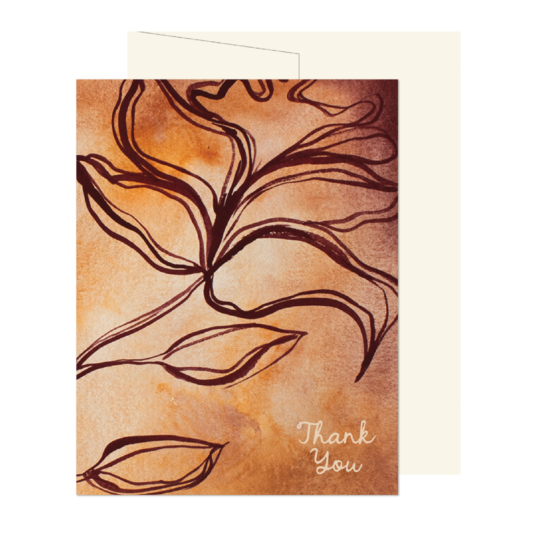 Burgundy Fall Linear Floral Thank You Card