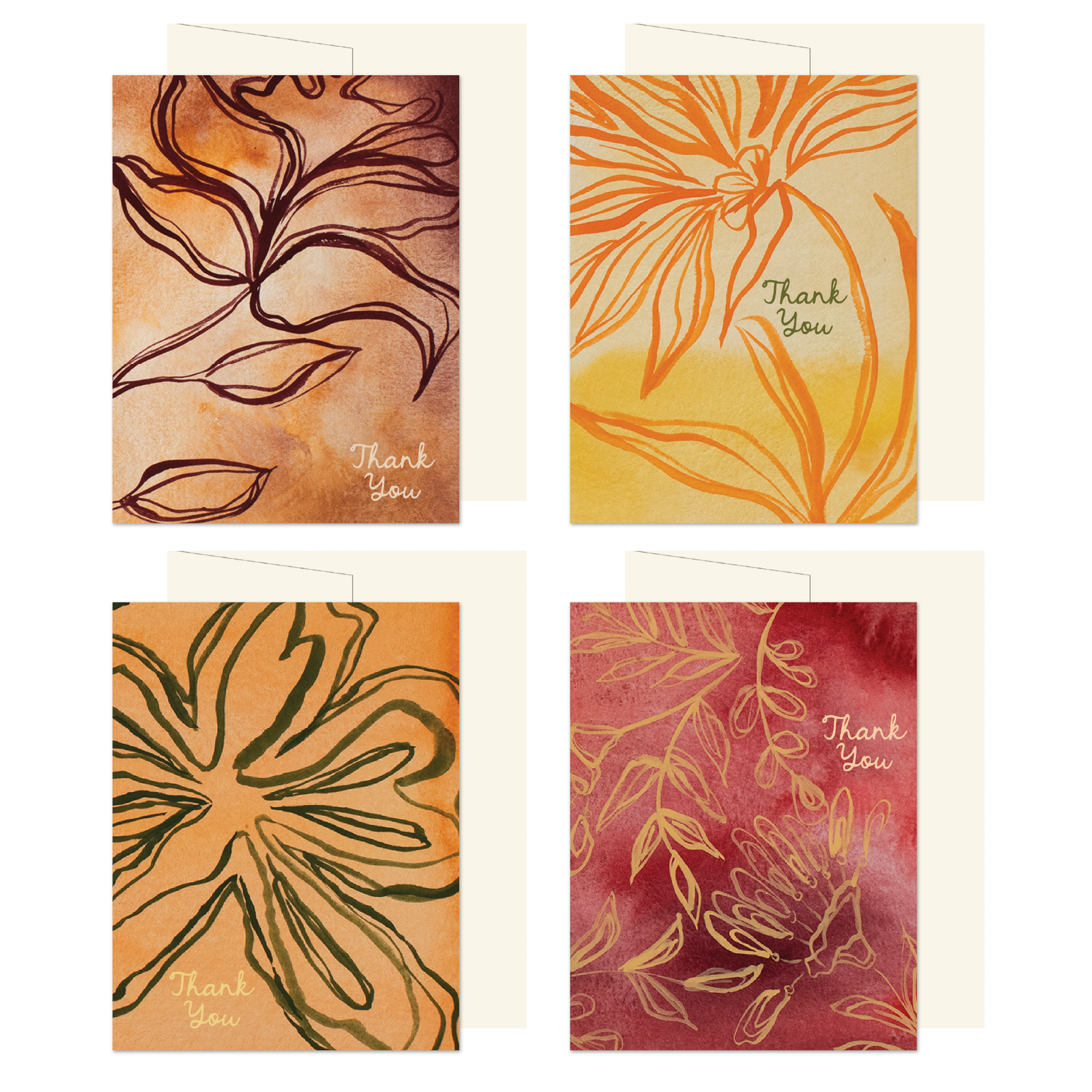 Boxed Set of 8 Mixed Fall Floral Thank You Cards