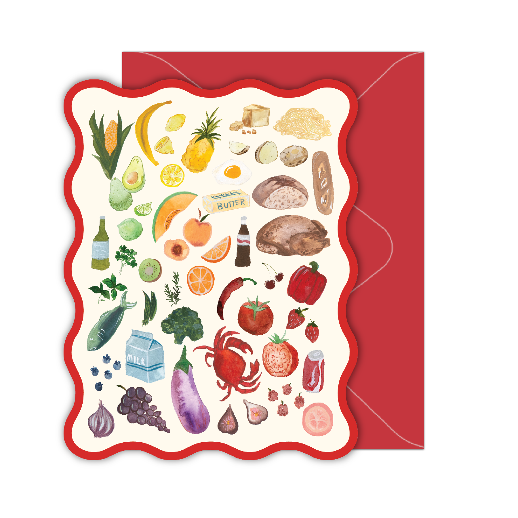 Boxed Set of 10 Foodie Cards with Wavy Red Edge