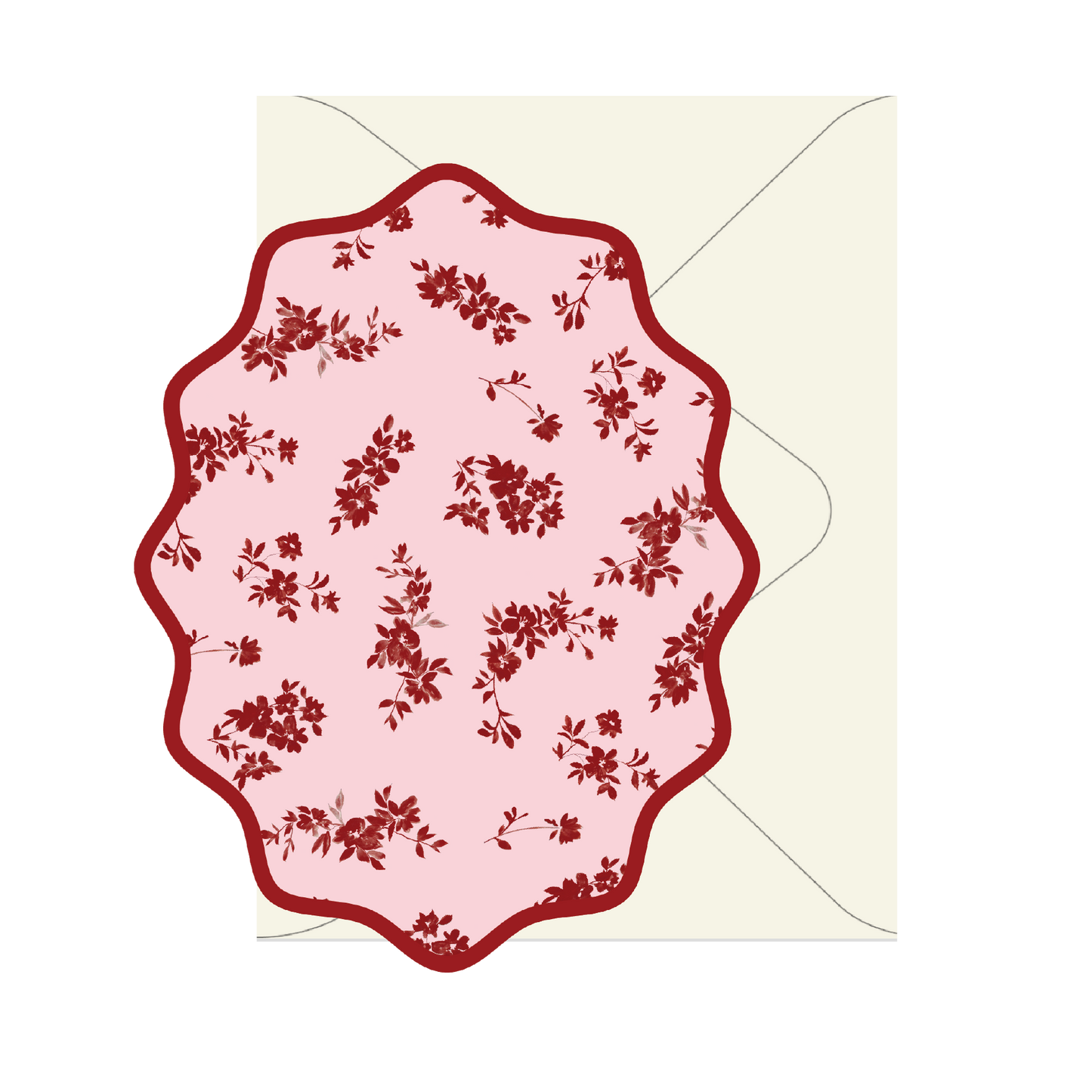 Boxed Set of 10 Floral Maroon Notecards with Wavy Edge