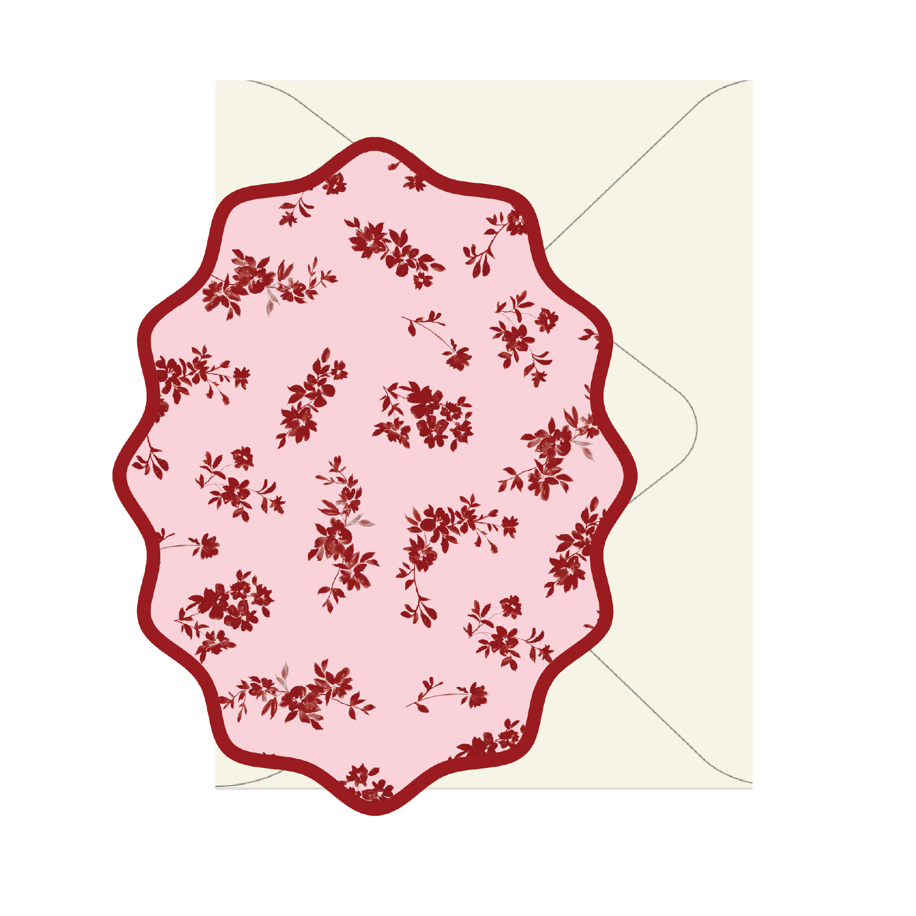 Boxed Set of 10 Floral Maroon Notecards with Wavy Edge