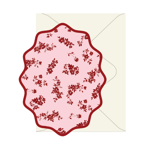 Boxed Set of 10 Floral Maroon Notecards with Wavy Edge