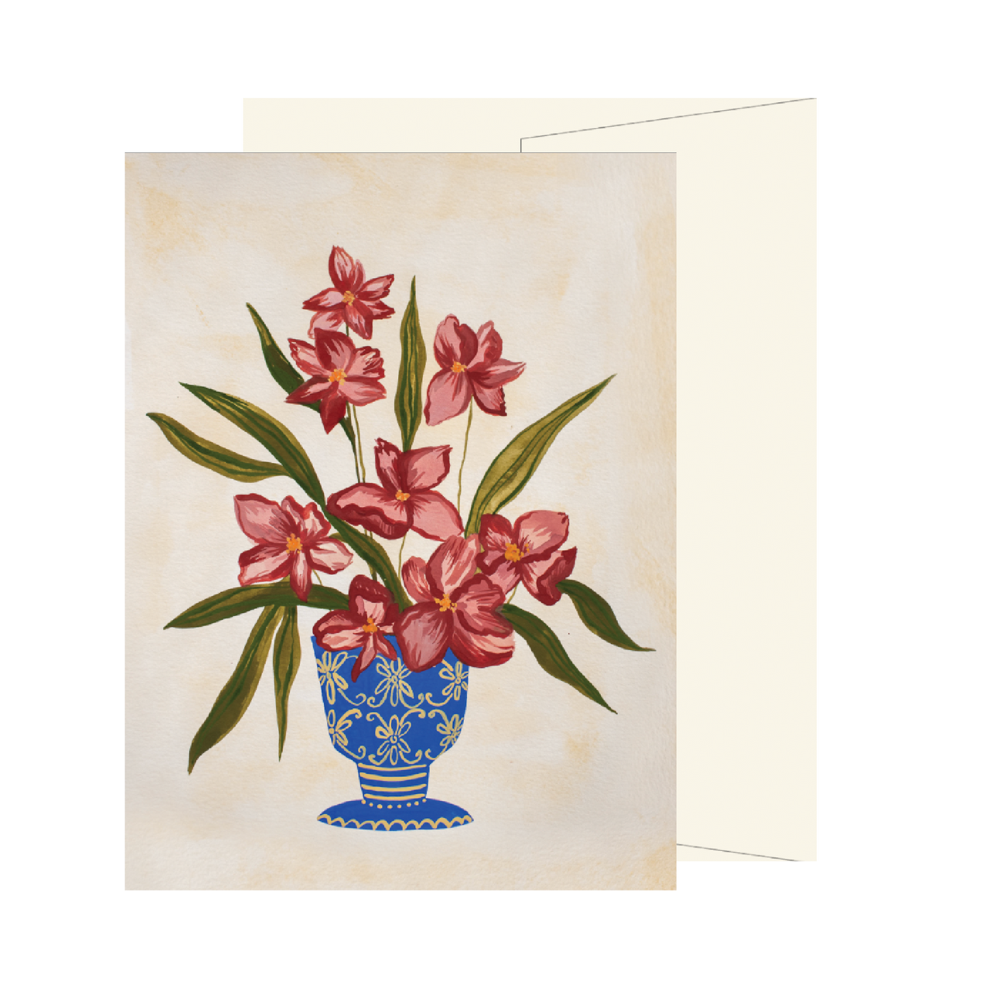 Mauve Flowers in Blue Vase Card