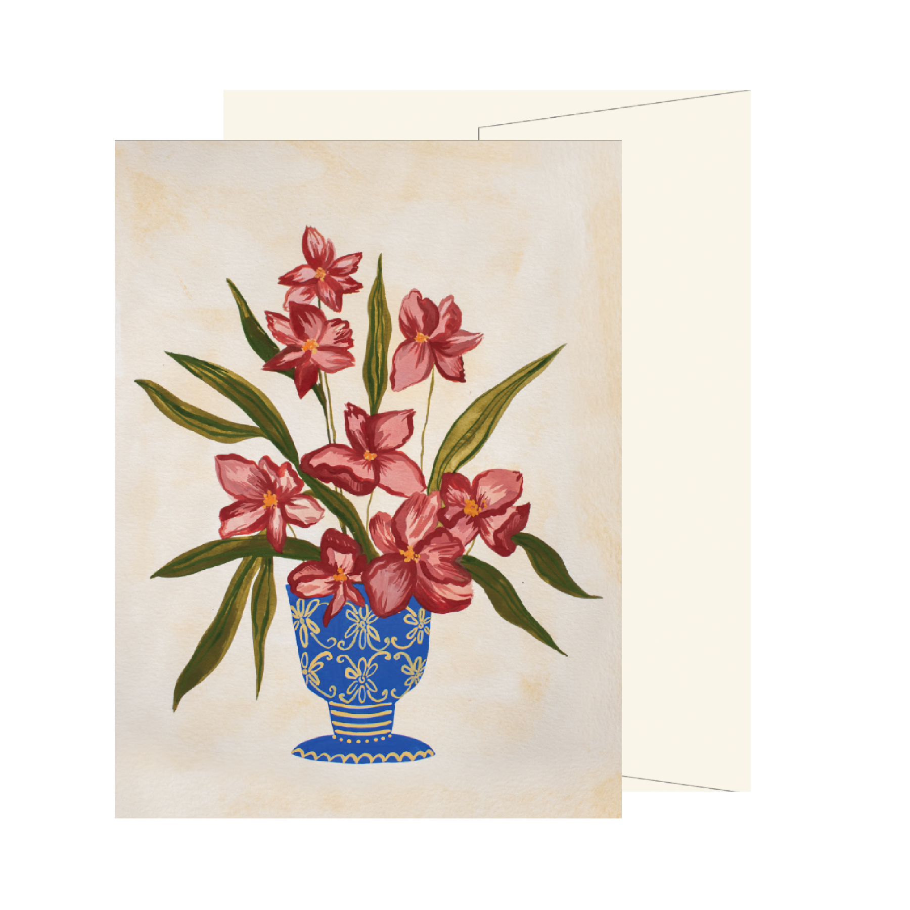 Mauve Flowers in Blue Vase Card