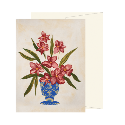 Mauve Flowers in Blue Vase Card