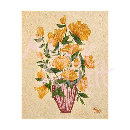 Yellow Rose Stripe Vase Art Print