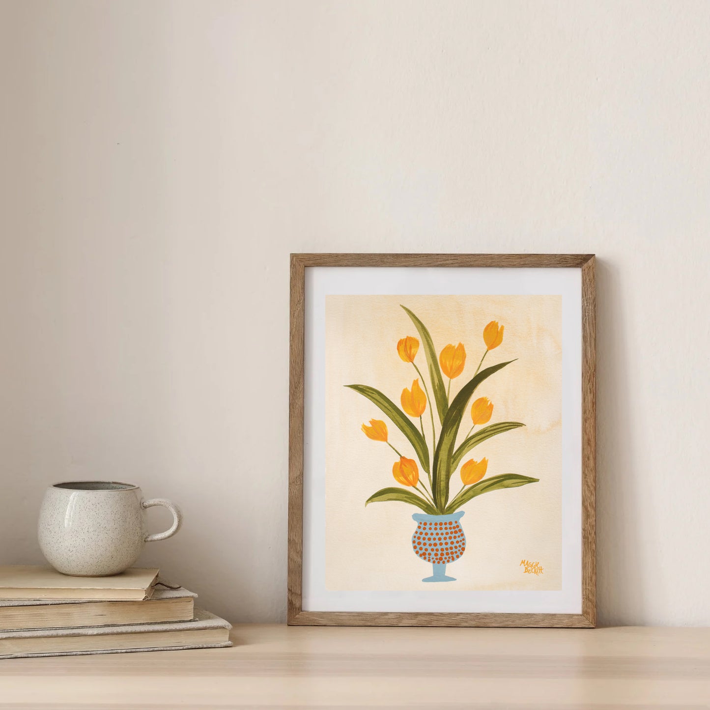 Yellow Tulip Blue Vase Art Print
