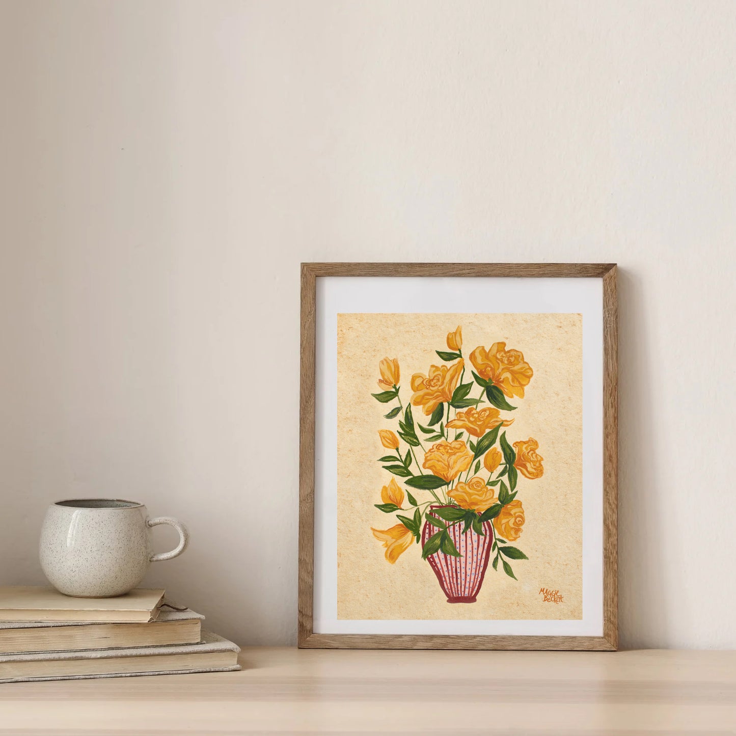 Yellow Rose Stripe Vase Art Print