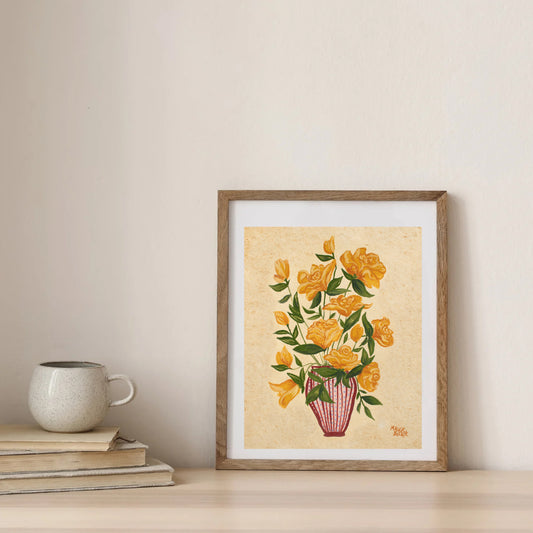 Yellow Rose Stripe Vase Art Print