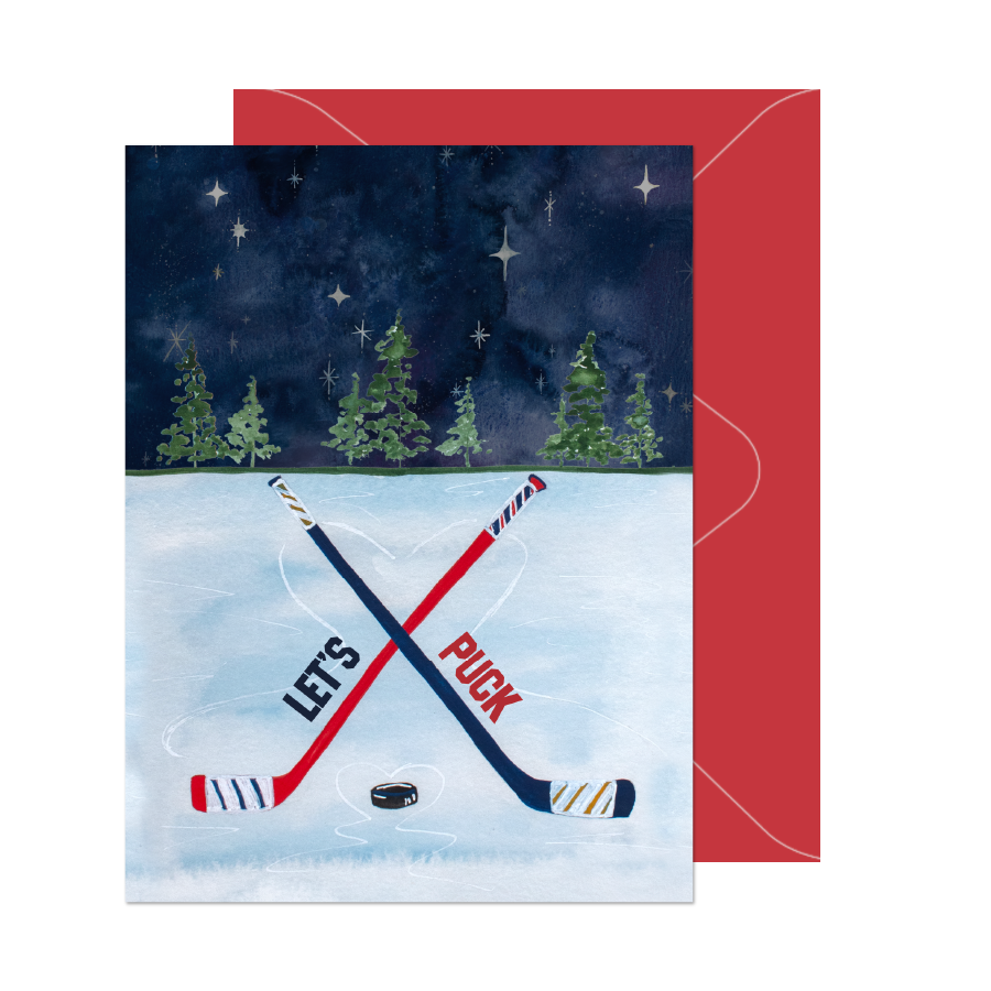 Let's Puck Hockey Love Card