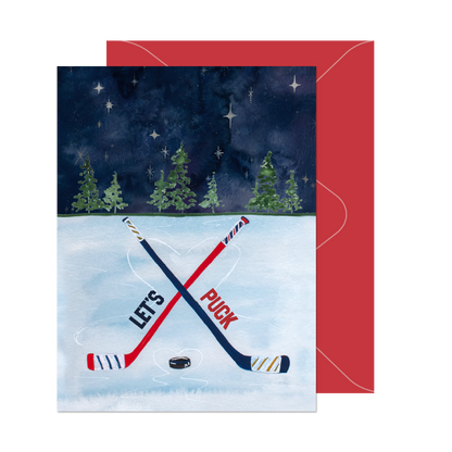 Let's Puck Hockey Love Card