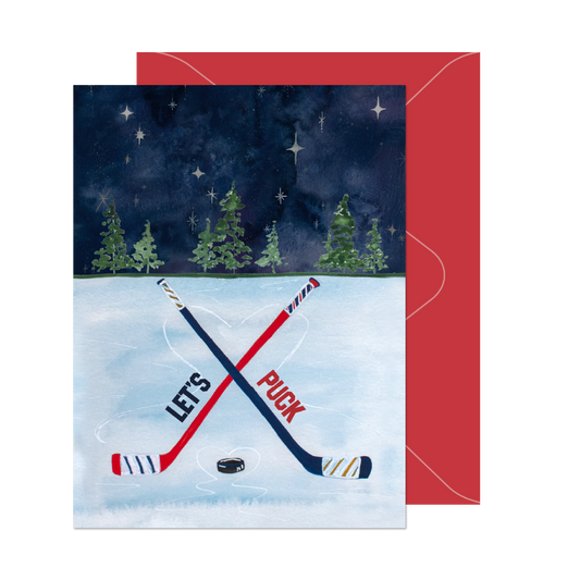 Let's Puck Hockey Love Card