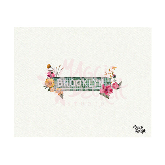 Brooklyn Subway Sign and Florals Art Print