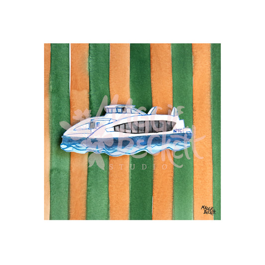 NYC Ferry and Stripes Art Print