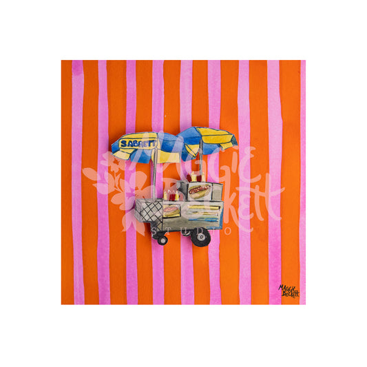 NYC Hot Dog Cart and Stripes Art Print