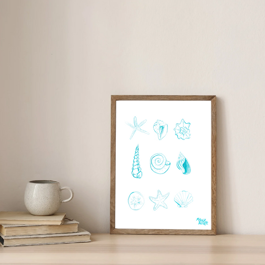 Turquoise Seashells Art Print