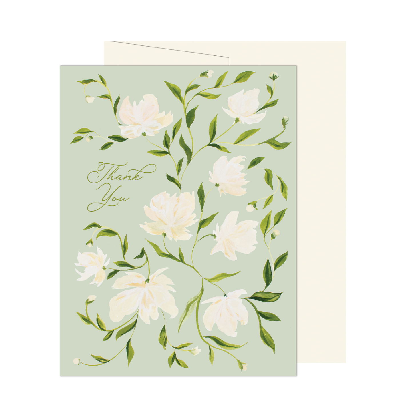 Green & White Flower Pattern Thank You Card