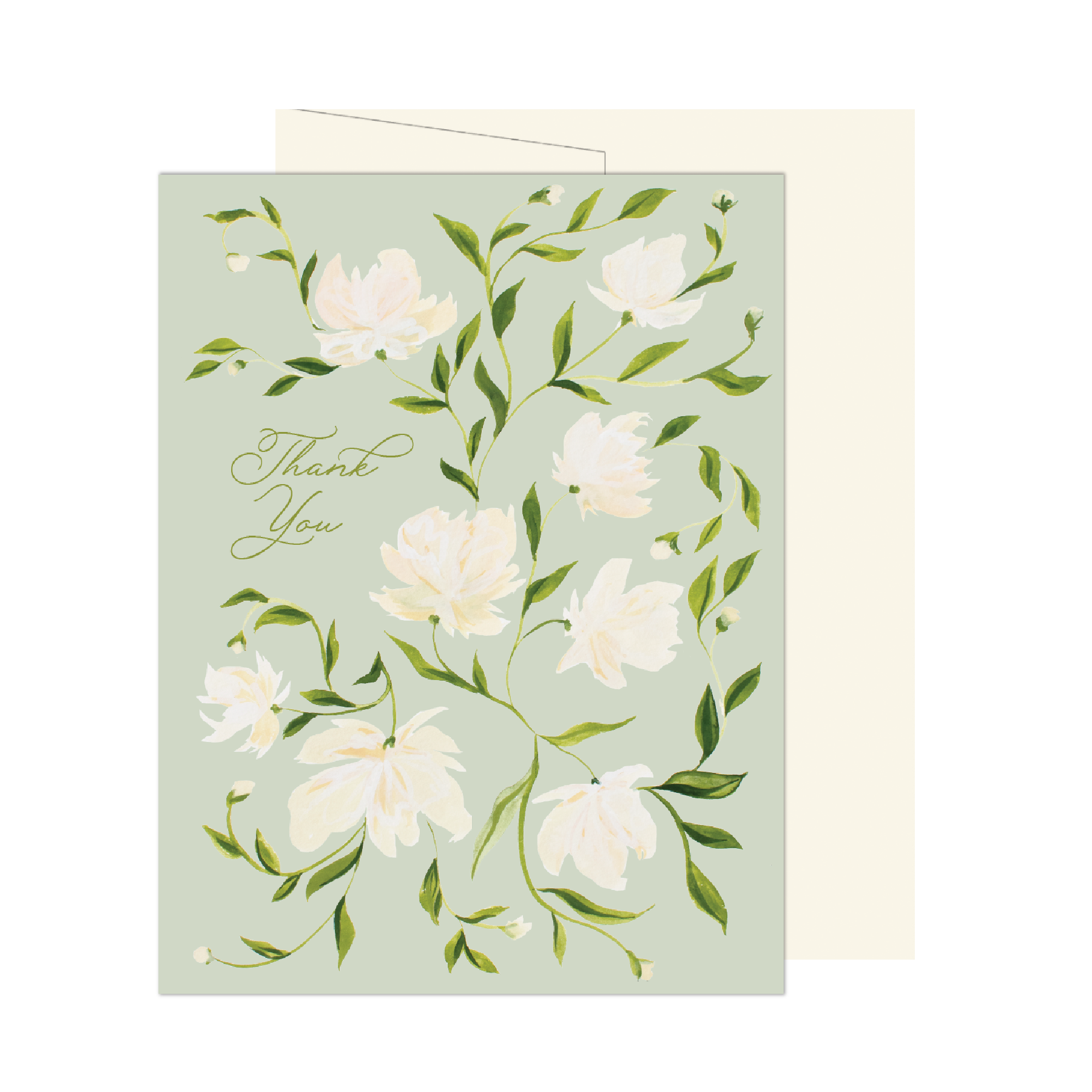 Green & White Flower Pattern Thank You Card