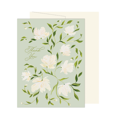 Green & White Flower Pattern Thank You Card