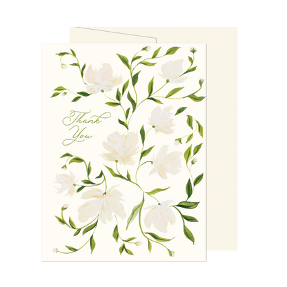 Cream Flower Pattern Thank You Card