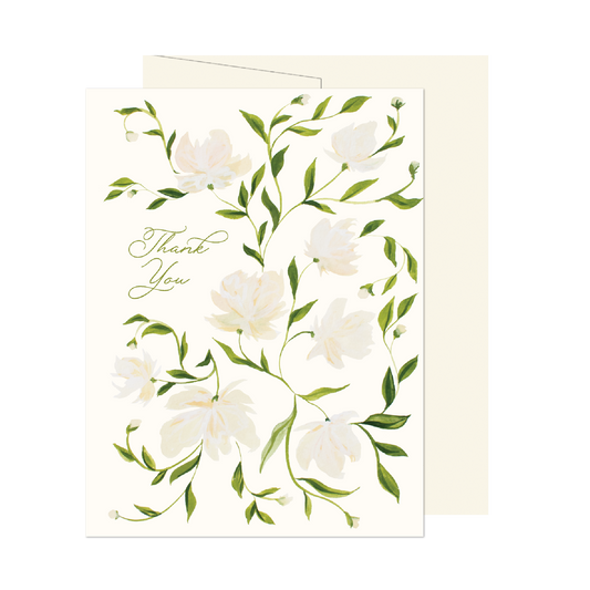 Boxed Set of 10 Cream Flower Pattern Thank You Cards