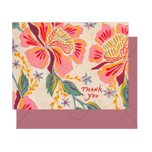 Boxed Set of 10 Peony Pattern Thank You Card