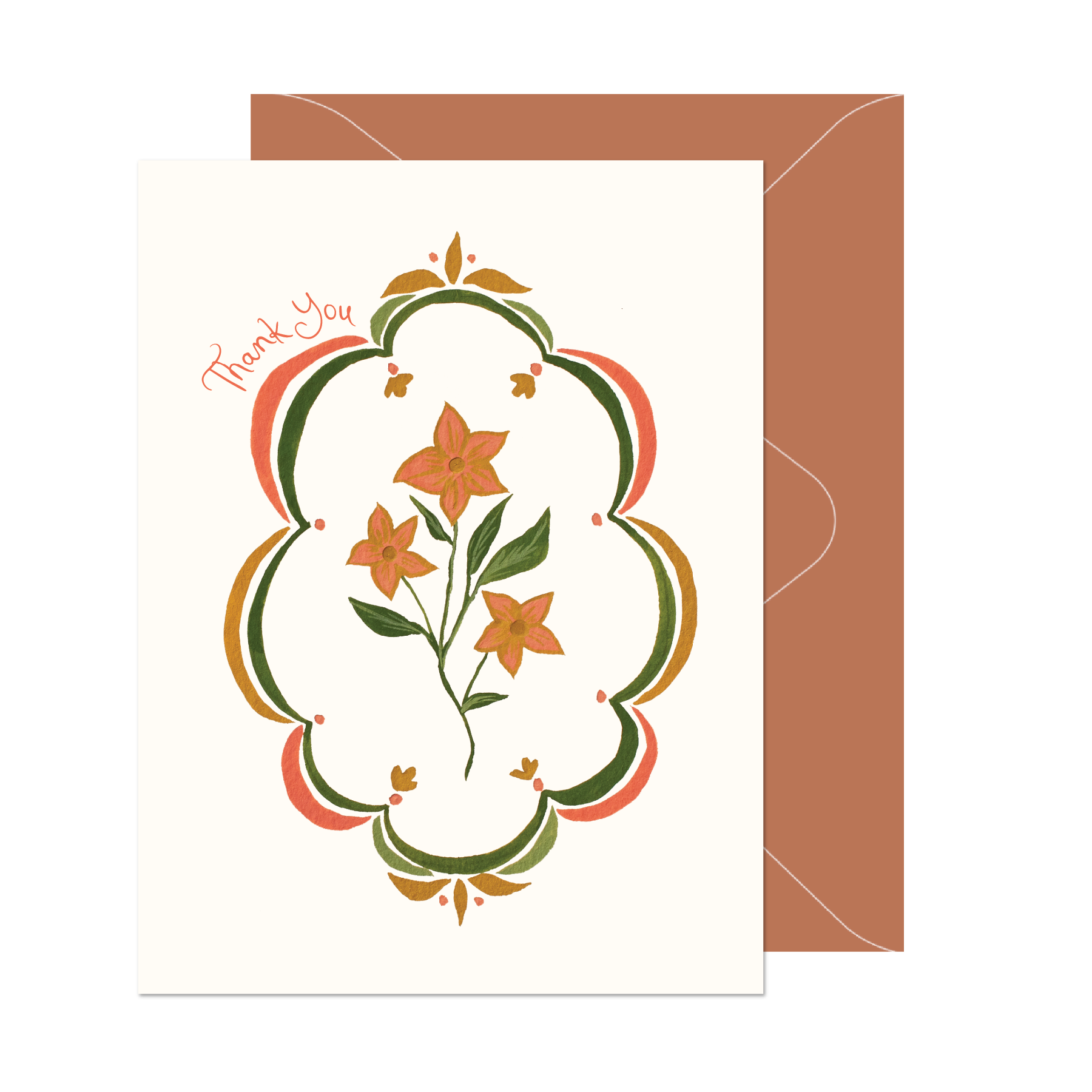 Scallop Border Floral Thank You Card