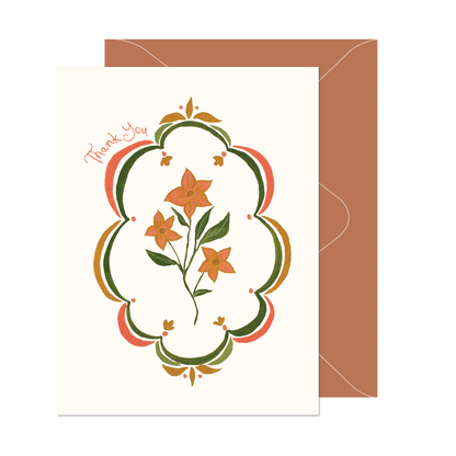 Scallop Border Floral Thank You Card